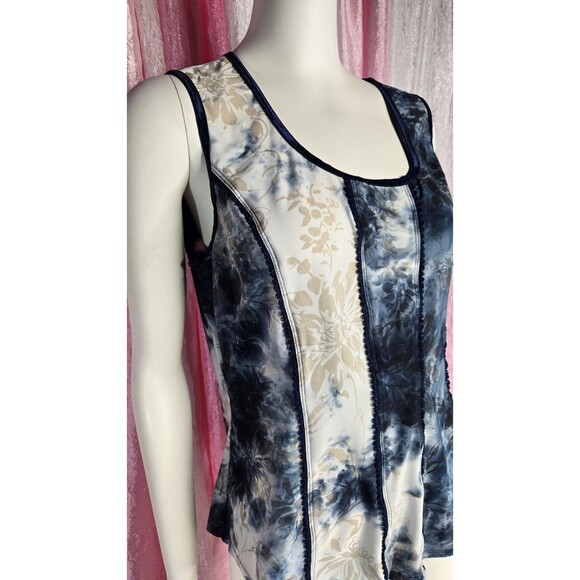 Dressbarn Blue Black Tye-dye Floral Burnout Velvet Tank Top Size XL - Picture 3 of 10